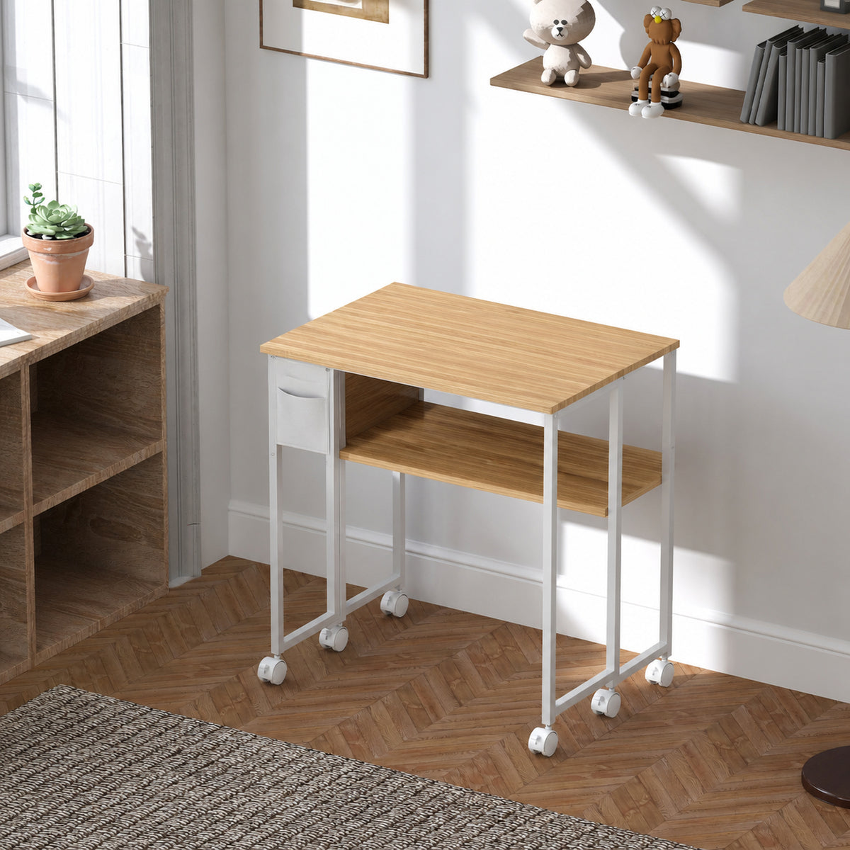 Bureau pliable sur roulettes 63 x 50 cm avec étagère et sac de rangement, bois naturel – product image 8 | SeeMyMails Marketplace