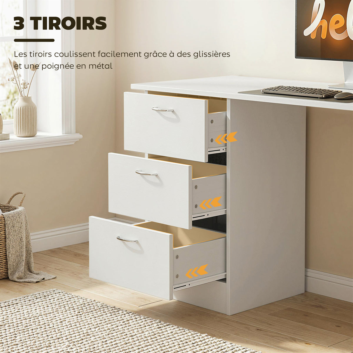 Bureau d'ordinateur avec 3 tiroirs et 3 étagères ouvertes, 120x49x72cm, bureau avec rangement révers | SeeMyMails Marketplace