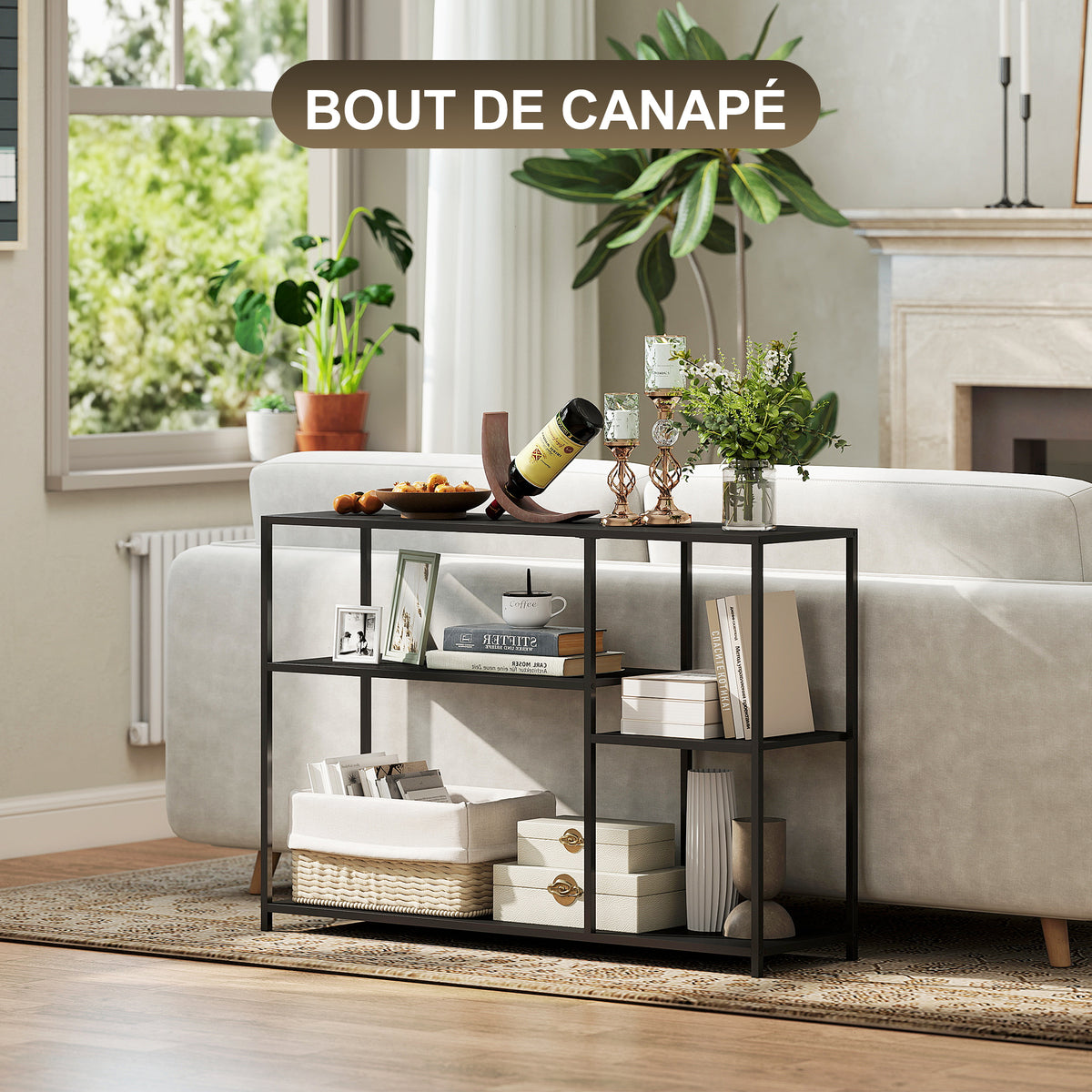 Console meuble étroite à 4 niveaux style industriel cadre en acier, 110 x 30 x 75 cm, noir – product image 2 | SeeMyMails Marketplace