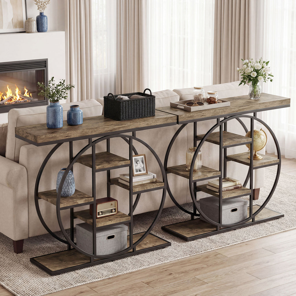 Table Console d'Entrée Meuble d'Entrée Industrielle 6 Étagères Rangement Plateau 4cm 100 x 30 x 81,5 – product image 6 | SeeMyMails Marketplace