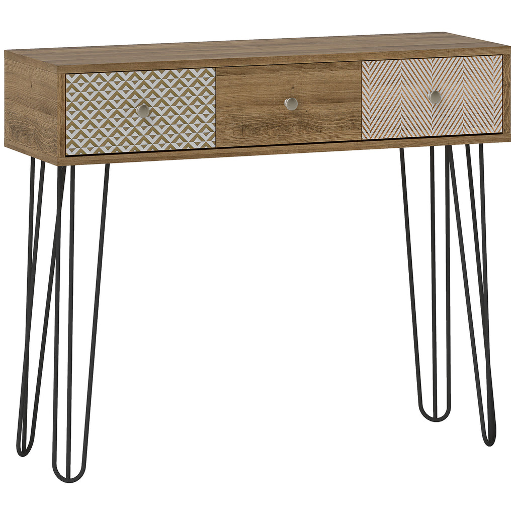 Table console avec 3 tiroirs, table d'entrée étroite avec pieds en épingle à cheveux en acier, 90 x  – product view 6 | SeeMyMails Marketplace