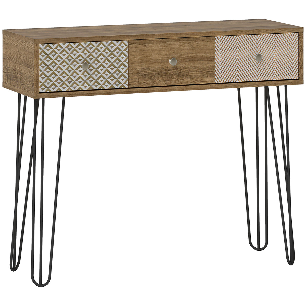 Table console avec 3 tiroirs, table d'entrée étroite avec pieds en épingle à cheveux en acier, 90 x  – product view 6 | SeeMyMails Marketplace