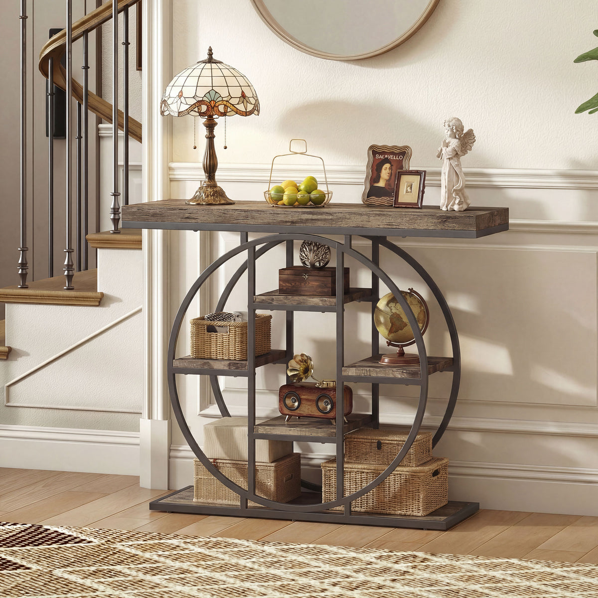 Table Console d'Entrée Meuble d'Entrée Industrielle 6 Étagères Rangement Plateau 4cm 100 x 30 x 81,5 – product image 9 | SeeMyMails Marketplace